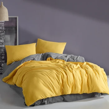 Dzeltena&Grey Luksusa Cietas Gultas Veļa Kokvilnas Komplekts Ranforce Gultas Komplekts Dvīņu/Full/Dāma/King Size 3/4/5 gab palagu Duvet Cover Set