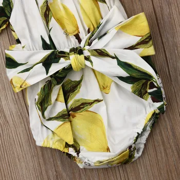 2019 Jaunu Modes Baby Girl Apģērbu Citronu Izdrukāt Plecu Bodysuits Loku Sunsuit Galvu 2gab Tērpiem