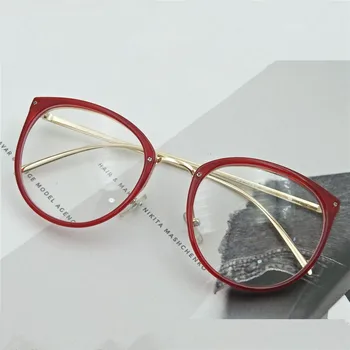 NYWOOH Red, Cat Eye Brilles Sievietēm Pārredzamu Rāmji, Brilles Vintage Skaidrs, Objektīvs Optiskā Metāla Tuvredzība, Briļļu Rāmja