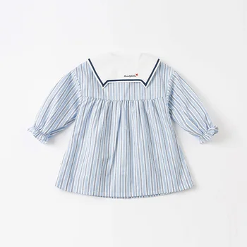DBM16936 dave bella pavasara bērnu meitene ir gudrs svītraina kleita bērnu modes puse kleita bērniem, zīdaiņu lolita drēbes