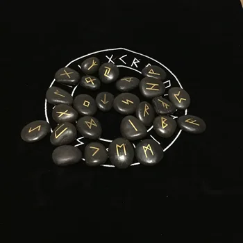 25pcs/set Iegravēts Riverstones Viking Rune Stones Uzstādīt Cirsts Melniem Burtiem rūnas Spēle, Zīlēšana, Astroloģija Altāra Amuletu Zīme