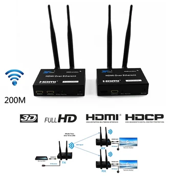 656ft Bezvadu WiFi HDMI Paplašinātājs Raidītājs Uztvērējs 2.4 G 5GHz 1080P Local Loop-out IS Tālvadības HDMI Paplašinātājs GAB DVD, TV