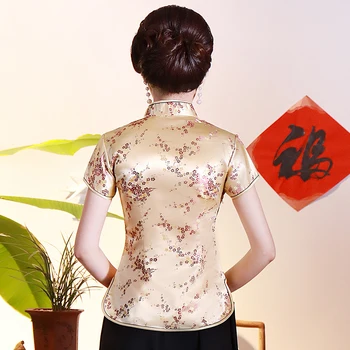 Seksīga Sieviete Ziedu Īsām Piedurknēm Blūze LIELAJAM S-4XL Ķīnas Vintage Krekls Mandarīnu Apkakles Topi Tradicionālo Tang Apģērbi