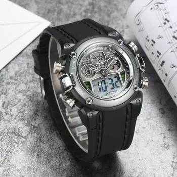 Karstā pārdošanas OHSEN Zīmola elektronisko kvarca vīriešu sporta pulksteņi hombre 30M niršanas alarm chronograph gumiju pelēka rokas pulksteņi dāvanu