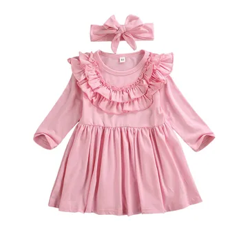 Jaundzimušo Bērnu Baby Girl Apģērbu Kleita Ar Garām Piedurknēm Savirmot Skaisto Kleitu Gadījuma Puse Rudens Rudens Modes Clothings Tērpiem Sundress