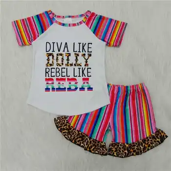 Baby meitenes boutique Vasaras apģērbs Bērniem, Apģērbs gudrs Toddler modes Varavīksnes strīpas savirmot bikses, zīdaiņu komplekti bērniem