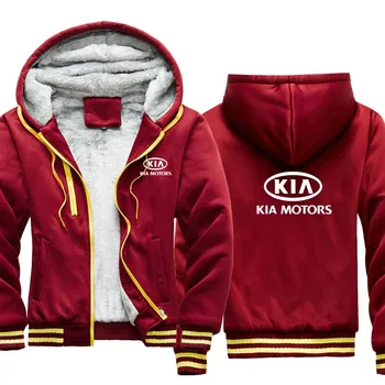 2020 jaunas ziemas Vīriešu pelēkā vārna KIA Auto Logo drukas Gadījuma Plus samta sabiezējums Kapuci Mens rāvējslēdzēju Jaka, Vīriešu apģērbs