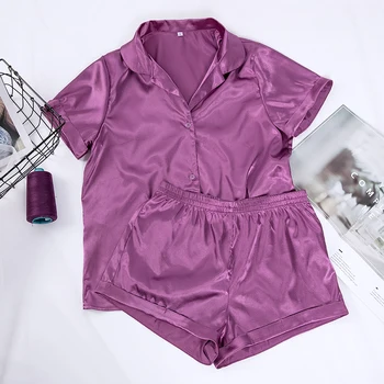 Suphis 5 Krāsas Satīna Nightshirt Ar Šorti Naktsveļu Uzvalks Zīda Pyjama Īsām Piedurknēm Gadījuma Pajama Komplekti Sievietēm Sleepwear Vasaras