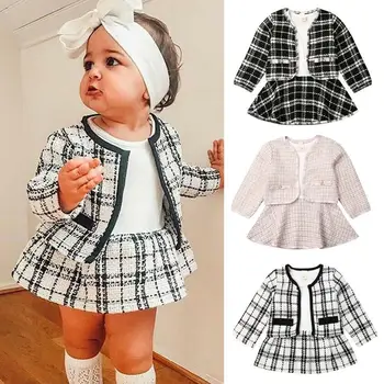 Rudenī, Ziemā, Bērnu Drēbes, Zīdaiņu Meitene Modes Pleds Mētelis Puse Tutu Kleita Tērpiem Uzvalks 2gab Toddler Meiteņu Apģērbu Komplekti