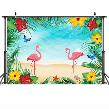 Flamingo Fons Havaju Stila Dzimšanas Dienas Svinības Banner Fona Tropu Pludmales, Vai Aloha Puse Deserta Galda Backdrops Banner