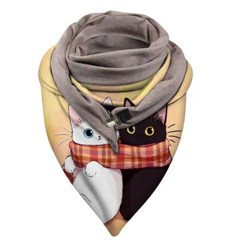 Ir 2021. Modes Sieviešu Scarve Kaķis Izdrukas Pogu Mīksto Wrap Gadījuma Silts divslāņu Sprādzes Šalle Ērtu Mīksto Personības