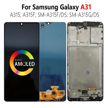 Super AMOLED A315 A315F LCD Samsung Galaxy A31 LCD Ar Rāmi SM-A315F/DS A315G Displejs, Touch Screen Digitizer Montāža