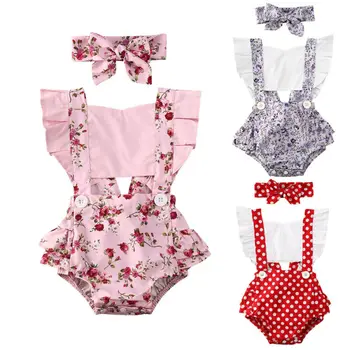 AA 2GAB Jaundzimušo Bodysuits Infant Baby Girl Polka Dot Jumpsuit Drēbes, Apģērbs Vasaras Ziedu Backless Bodysuit Meitenēm Apģērbi
