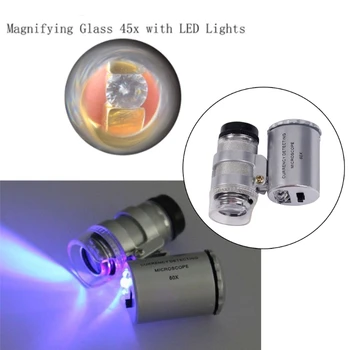 2-1 Portatīvo Dimanta Testeri Pildspalva ar 60X LED Apgaismota Lupa Mikroskopu Palielināmo Stiklu Komplekts Combo Juvelieris Rīku Komplekts