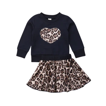 1-6T 2gab Toddler Baby Girl Rudens Ziemas modes Apģērbu Komplekts ar garām Piedurknēm Krekls Topi, Leoparda Mini Svārki Apģērbs, Apģērbu Komplekts