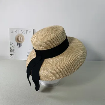 Sieviešu vasaras big soft top cepure, salmu cepure ar melnu un baltu lenti mežģīnes kaklasaiti m platām malām, saules cepure UV aizsardzību, pludmales cepure klp