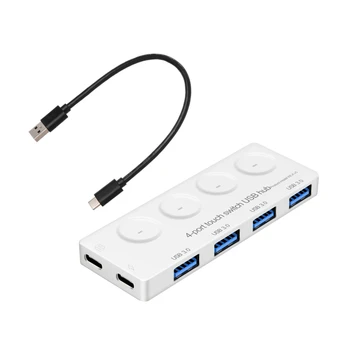 4ports USB 3.0 Datu centrā ar Individuālo Pieskārienu ieslēgšanas/Izslēgšanas Slēdzis un LED Gaismas, lai Portatīvo DATORU, Notebook, Datoru Klaviatūras Peles