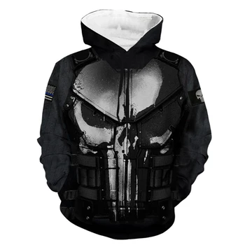 Jaunu Punisher 3D Iespiesti Hoodies Vīriešiem Gadījuma Modes Atdzist Kapuci sporta Krekls Hip Hop Vīriešu Streetwear Džemperis, Moderns Ikdienas pelēkā vārna