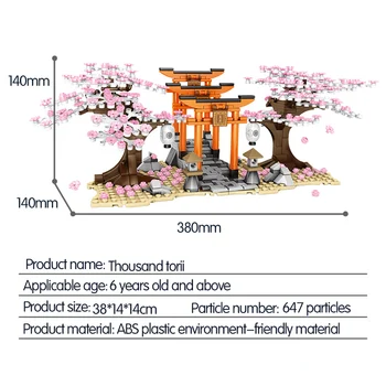 1167PCS Pilsētas Street View Celtniecības Bloki Ideja Sakura Kabīne Inari Svētnīca, Ķieģeļu Ķiršu Ziedu Ainavas Nams Saderīgu Rotaļlietas