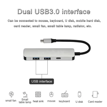 Basix USB C centrs, lai HDMI Thunderbolt 3 Adapteris priekš MacBook Samsung Galaxy S9 Huawei P20 Mate 20 Pro C Tipa USB 3.0 HUB