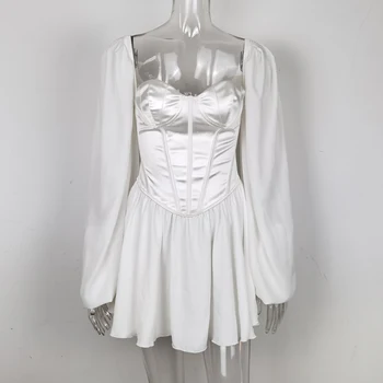 Karlofea Jaunas Dāmas Vasaras Balta Kleita Seksīga Kāzu Svinības Valkā Šiks Šifons Satīna Raibs Mini Kleitu, Elegantu Backless Tērpiem
