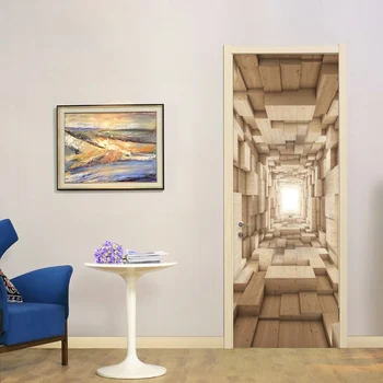 Mūsdienu Radošā DIY Durvju Uzlīmes 3D Telpiskās Paplašināšanas Tapetes Mājas Dekoru Plakātu Dizaina PVC Pašlīmējošas 3D Durvis, Sienas Uzlīmes