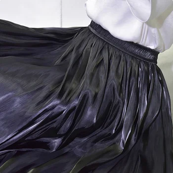 Rudens Svārki Sieviešu Modes Augstākās Kvalitātes Ilgi Svārki Dizainers, Metāla Spīd Augstu Vidukļa Ruched Kroku Svārki Faldas Saias Jupe