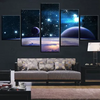 Audekls HD Iespiesti Visuma Galaxy 5 Panelis Pārdomas Kosmosa Planētas Moduļu Grafiskās Mājas Rotā Plakātu Izdrukas Sienas Gleznojums Mākslas