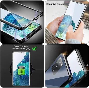 Magnētiskā Case for Samsung Galaxy S20 FE S8 S9 Plus M31 Note20 8 9 10 A71 360 Pilnībā Segtu Double-Sided HD Rūdīts Stikls Tālrunis Cov
