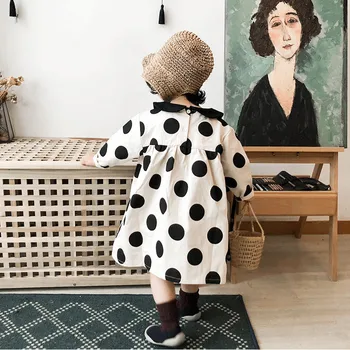 Meitenes Kleita Rudens Bērnu Kokvilnas Apģērbs ar garām Piedurknēm Punkti Bērni Cute Kleitas, Bērnu Drēbes Meitenēm Kleitas
