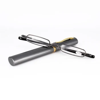 Zilead Mini Portatīvo Pildspalvu Lasīšanas Brilles Metāla Sievietēm un Vīriešiem Pavasara Kāju Presbyopic Brilles Ar Pildspalvu Cauruļu Gadījumā +1.0 līdz+4.0 Unisex
