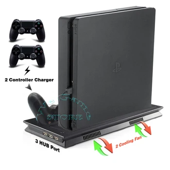 PS4 Slim Konsole Vertikālā Statīva kronšteins ar Dzesētājs, Dzesēšanas Ventilatora Gamepad Lādētāju Doks Sony Playstation 4 Slim PS 4 Spēles