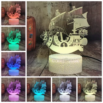 3D LED Optiskā Ilūzija Nakts Gaisma Anime VIENS Gabals Iet Priecīgus Kuģa Modelis Lampas Atdzist Rotaļlietas Bērnu Mācību Telpa, Galda ēsmas zivtiņu vadi