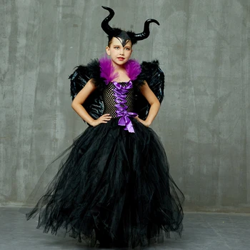 Maleficent Black Angel TUTU Iedomātā Kleita Meitenēm Halloween Kostīms, Kleita Nina Vestidos Disfraz Pasaku Apģērbs, Bērnu Karnevāla Tērpu
