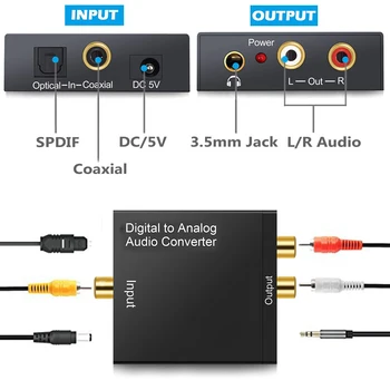 3.5 mm Digitālā uz Analogo Audio Converter Pastiprinātājs Dekoderi Optiskās Šķiedras Koaksiālā Signāla uz Analogo Stereo Audio Adapteri