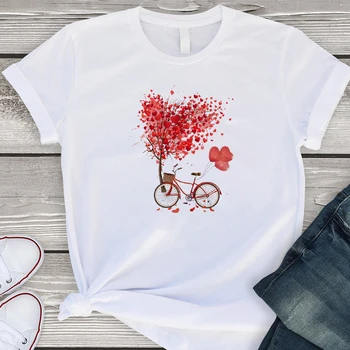 Kawaii Sirds Velosipēdu Īsām Piedurknēm T-krekls Sievietēm Gadījuma Vintage Grafiskais Drēbes Sieviešu Tee Vasaras Meitene Mīlestību, T Krekli, Topi