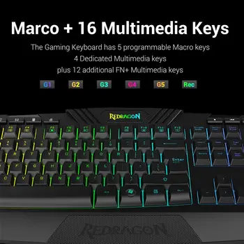 Redragon K503 PC Spēļu Tastatūru,RGB LED Backlit ar Marco Atslēgas ,Klusums USB WiredKeyboard Windows PC Spēles