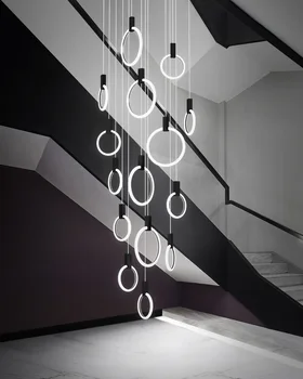 Ziemeļvalstu luksusa black LED Spirālveida kāpnes, ilgi gredzenu lustra lielu karājas lampas moderna villa apgaismojums dzīvojamā istabā kārta armatūra
