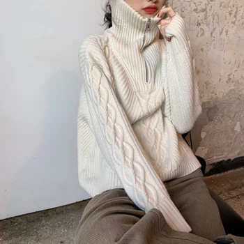 Wavsiyier Cietā Lielgabarīta Džemperis Adītas Vintage Ziemas Elegants Gudrs Zaudēt Korejas Bieza Rudens 2020. Gadam Džemperis Sievietēm Brīvs Džemperis