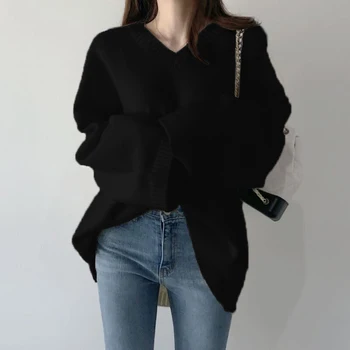 WAVSIYIER biezas trikotāžas gudrs cietā elegants džemperis 2020. gadam korejiešu sievieti, lielgabarīta džemperis sievietēm brīvs džemperis vintage rudens ziemas