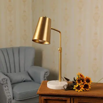 Zelta Galda Lampa ar LED Spuldze, Regulējama, Antīks Misiņš Metāla Galda Lampa Marmora Bāzes,Gadsimta Vidum Modernās galda Lampas Biroja