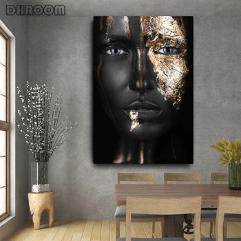 Āfrikas Mākslas Melnā un Zelta Sieviete, Eļļas Glezna uz Audekla Cuadros Plakāti un Izdrukas Skandināvijas Sienas Mākslas Aina Dzīvojamā Istaba