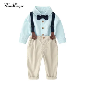 Tem Doger Zēnu Apģērbu Komplekti 2019. Gadam Bērni Zēnu Drēbes ar garām Piedurknēm Krekls+Bikses+Siksnas 3PCS Tērpi Bērniem Toddler Zēna Apģērbs