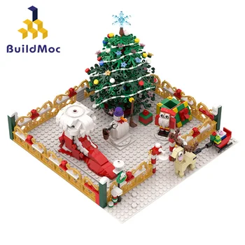 Buildmoc Radītājs Draugiem Atrakciju Ziemassvētkos Ziemas Ciems Pilsētas Dzelzceļa Apdare, Celtniecības Bloki, Santa Claus Ķieģeļi, Rotaļlietas, Dāvanas,