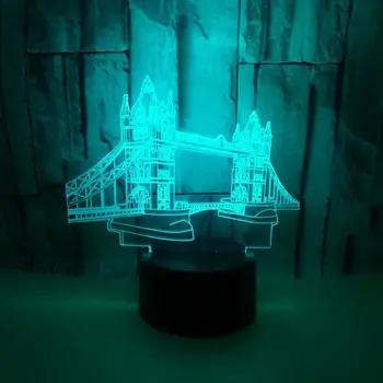 Radošo 3D Nakts Gaisma Usb Krāsains Tower Bridge Formas Led ēsmas zivtiņu vadi Guļamistabas Gultas Miega Gaismas Ēkas Galda Lampa 7 Krāsas