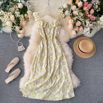 Skrejceļa Dizainera Kleita Sievietēm 2020. Gada Vasaras Elegants Ruffles Ziedu Iespiesti Gara Kleita