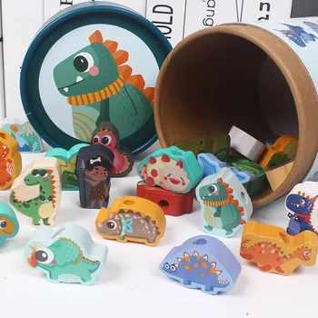 Bērniem, Montessori Koka Rotaļlietas Cute Karikatūra Dzīvnieku, Dinozauru DIY String Krelles Komplekti Bērnu Izglītības Rotaļlietas Bērniem Smieklīgi Ķieģeļu