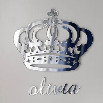 Personalizētu Spogulis Akrila Princess Crown sienas karājas Zīme ar nosaukumu Kāzu Dāvanu, pasūtījuma ģimenes zīme