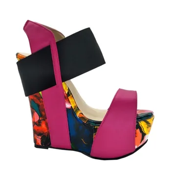 SHOFOO kurpes,Salds modes sieviešu kurpes, daudzkrāsains ādas, apmēram 15 cm-platformas sandales sieviešu sandales. IZMĒRS:34-45