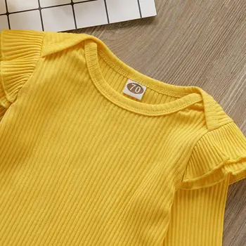 Jaundzimušo Komplekts 2gab Baby Meitenes Apģērbu Komplekts 2019 Dzeltenā krāsā ar garām Piedurknēm Bērnu Bodysuit Ziedu Kombinezons, Zīdaiņu Apģērbs Bērniem, Uzvalki, Bērnu Komplekts